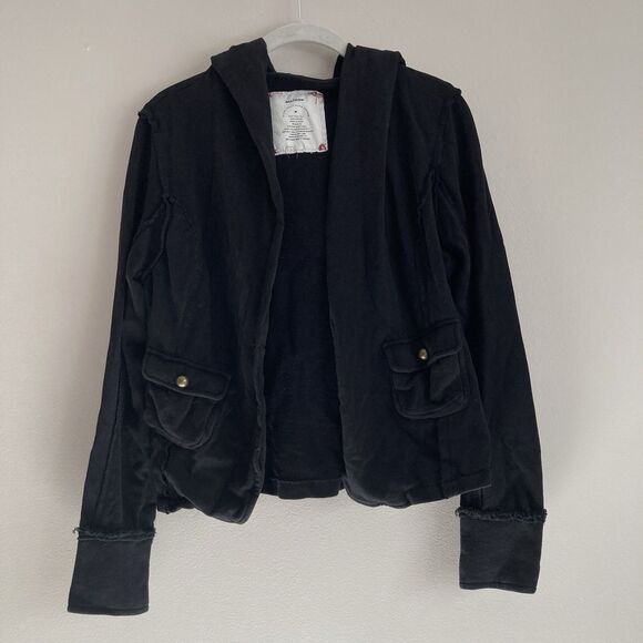 Anthropologie Jackets & Blazers - Allihop Anthropologie Black Hooded Jacket Womens Size Medium Pockets Cotton